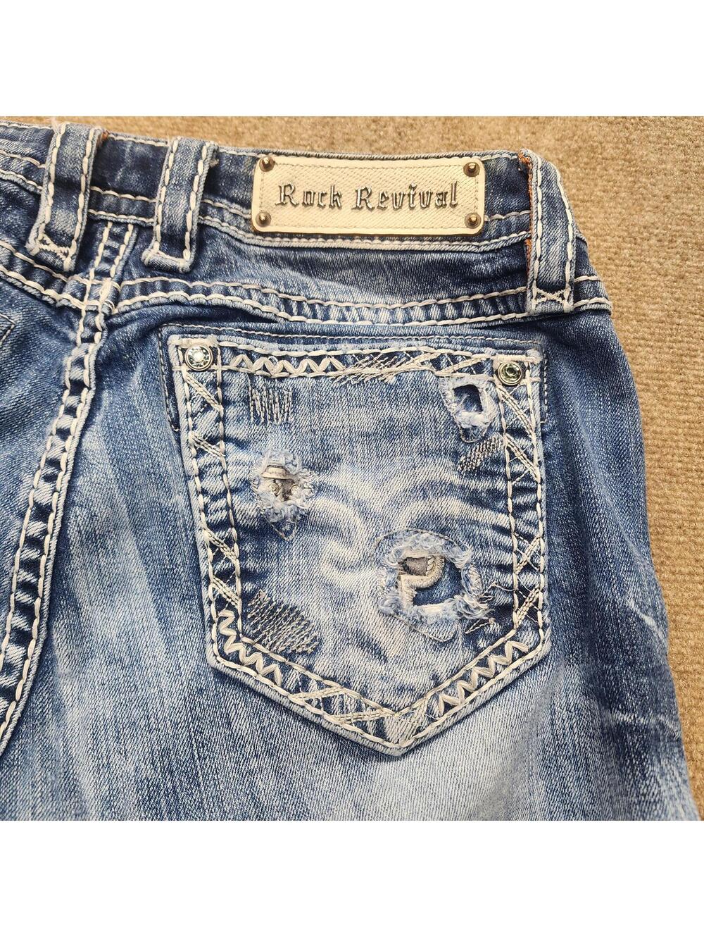 EUC Rock Revival evil mid rise womans jeans factory distressed 31 - Picture 3 of 8